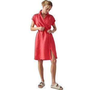 Athleta Linen Playa Wrap Dress Passionfruit Coral Short Sleeve Resortwear Size 4